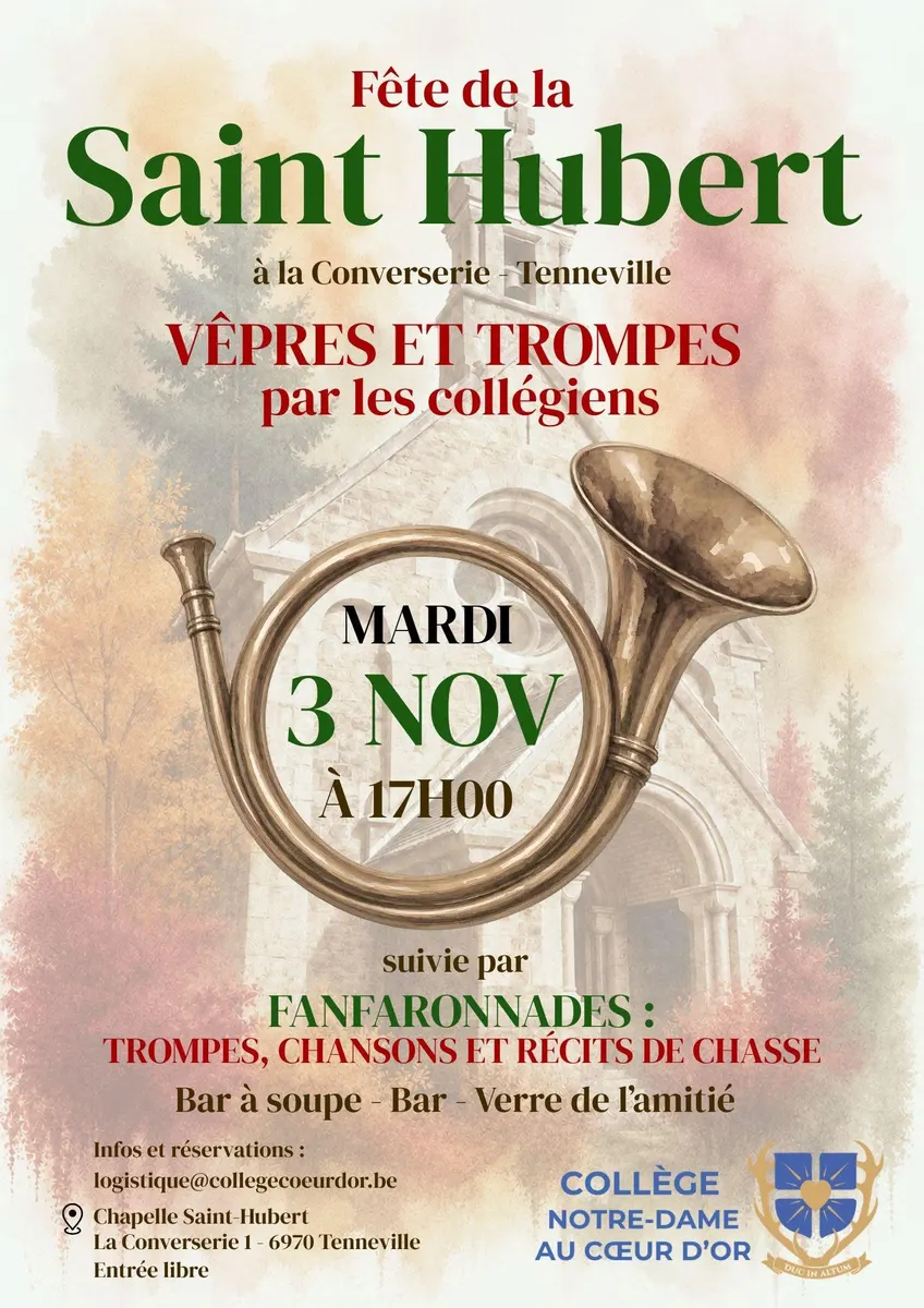 Saint Hubert à Tenneville : Vêpres et sonneries de trompes par les collégiens